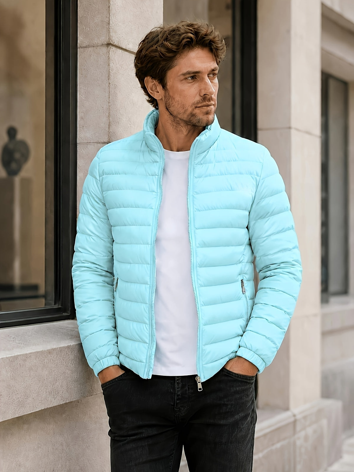 Veste pour homme, à col montant, gris