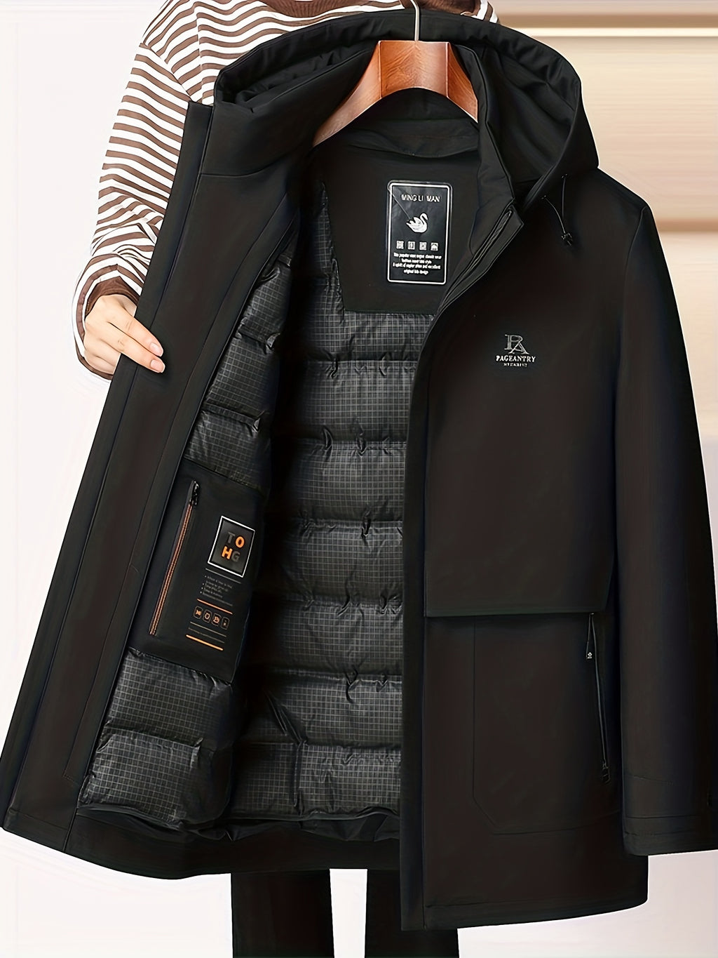 Veste long pour homme, à capuche, crevette verte