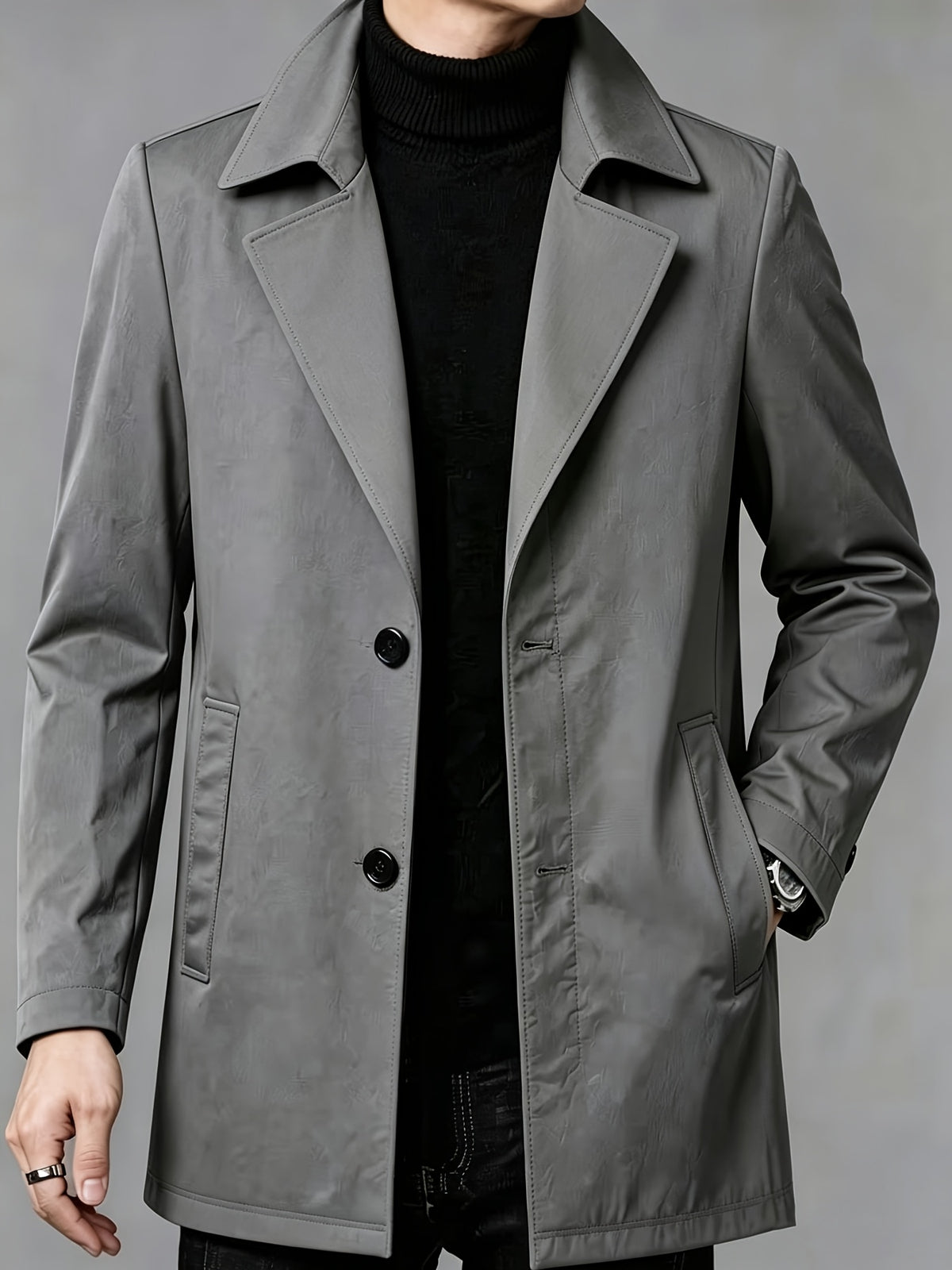 Trench pour homme, à revers, col montant