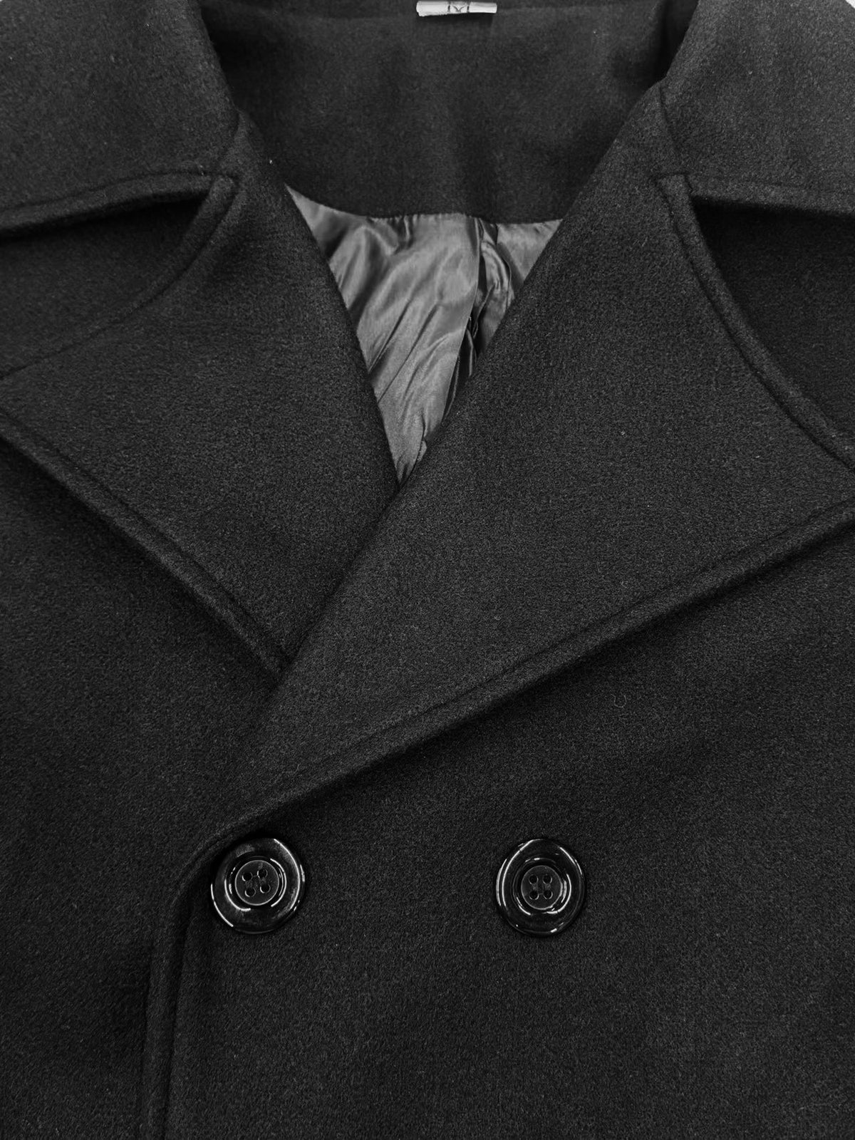 Manteau long pour homme, à revers, gris foncé