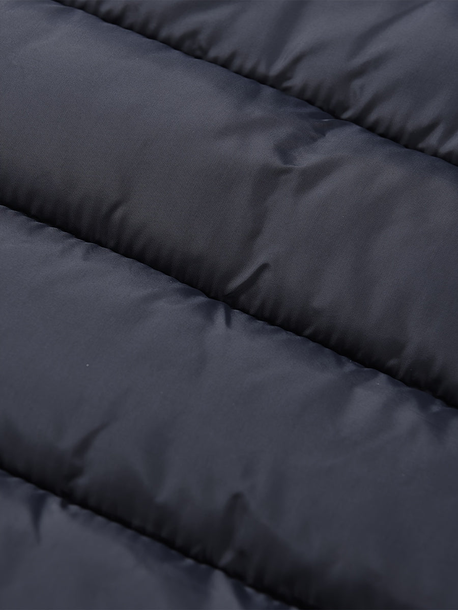 Manteau matelassé, coupe-vent, à capuche, bleu marine, détail du vêtement
