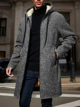 Manteau, polaire, à capuche, gris foncé