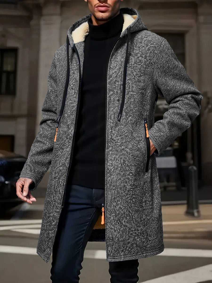 Manteau, polaire, à capuche, gris foncé