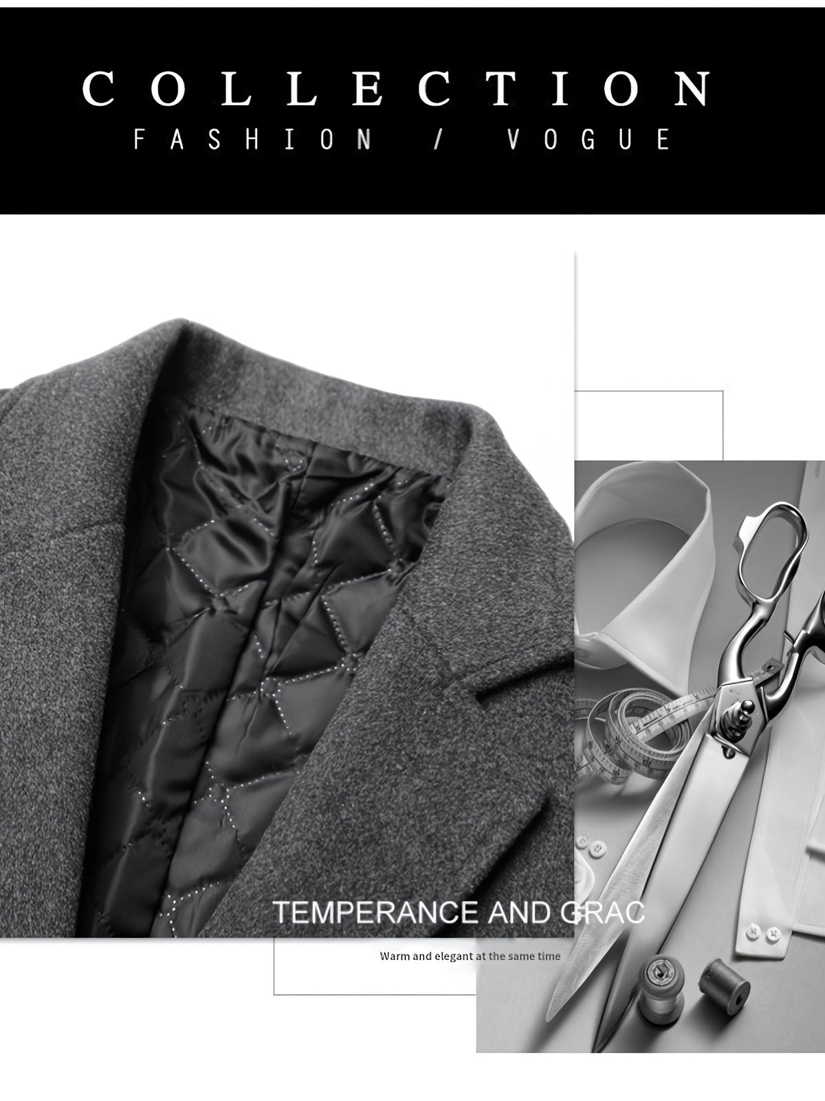 Manteau long pour homme en mélange de laine, col à revers
