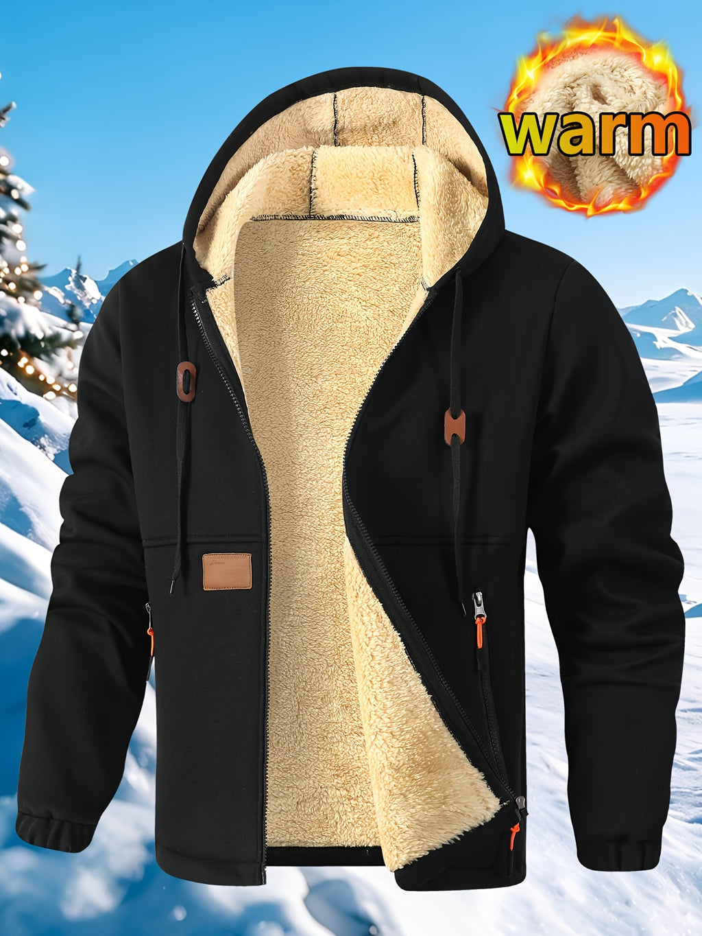 Manteau long pour homme, polaire, à capuche