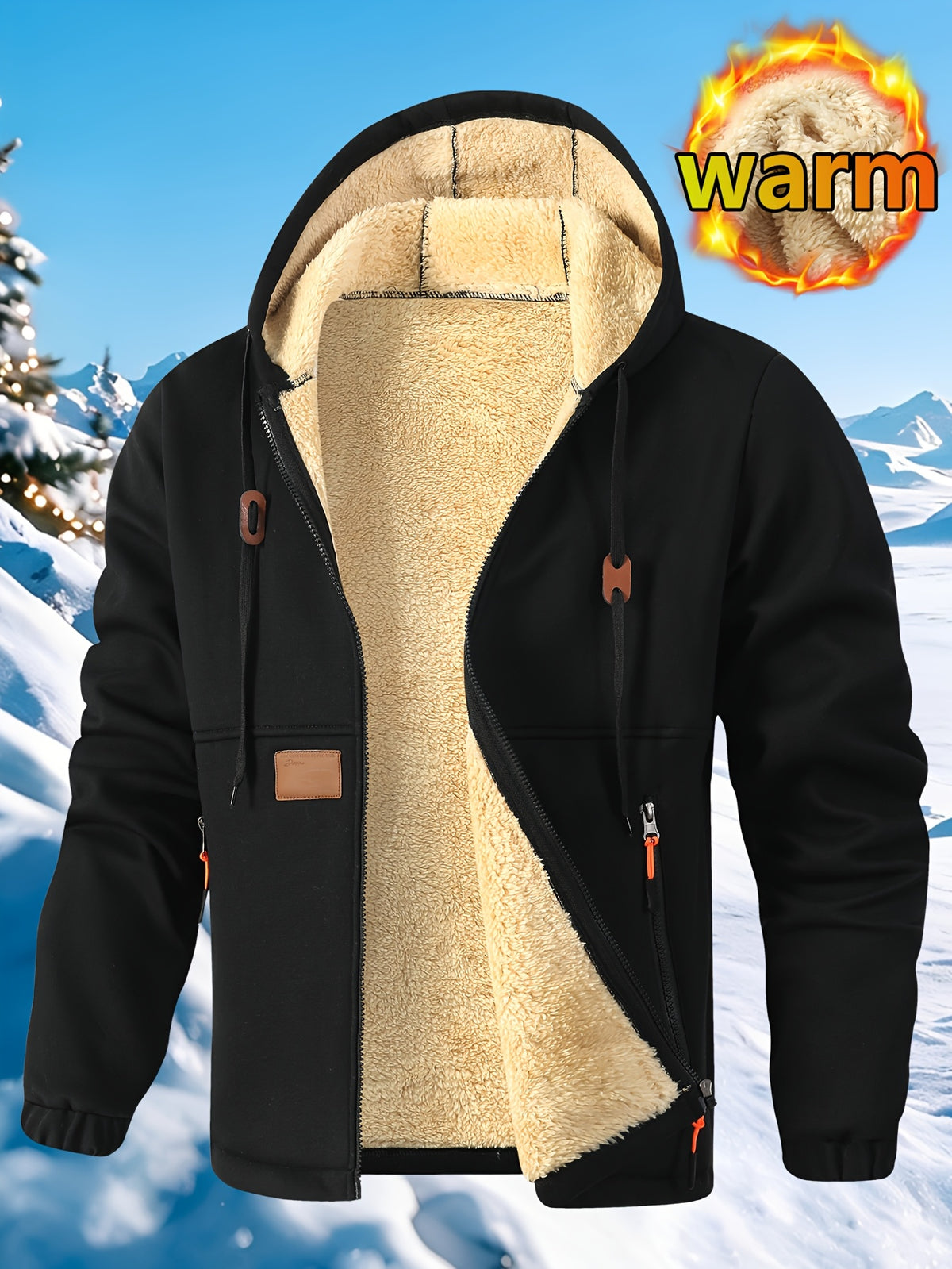 Manteau long pour homme, polaire, à capuche