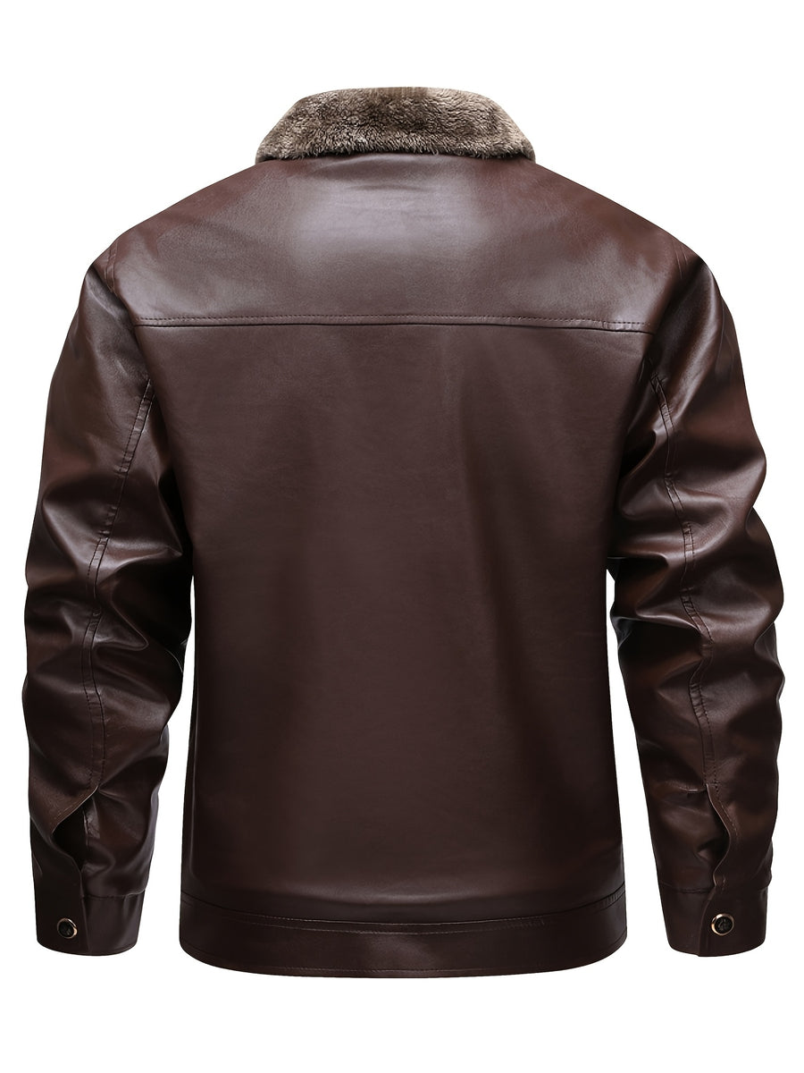 Veste en cuir PU, polaire, à revers, noir, photo 4