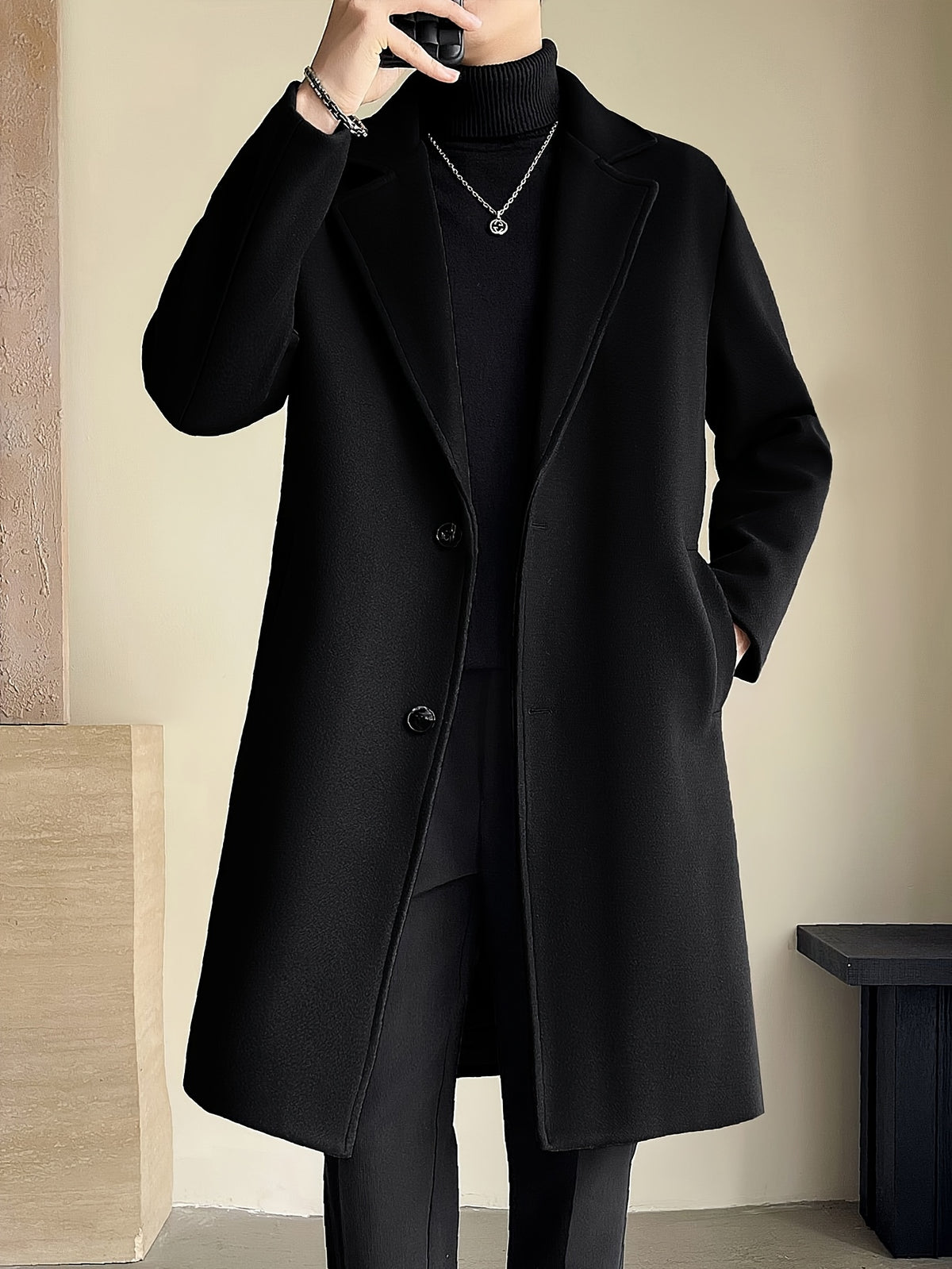 Trench mi-long pour homme, à revers, café