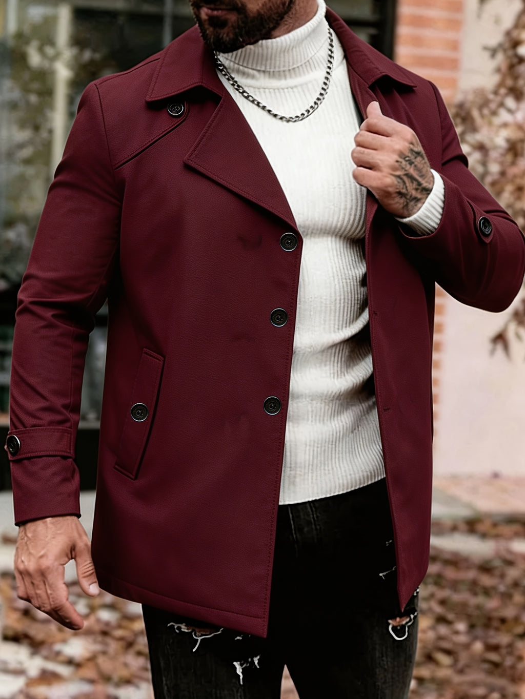 Trench pour homme, à revers, bleu foncé