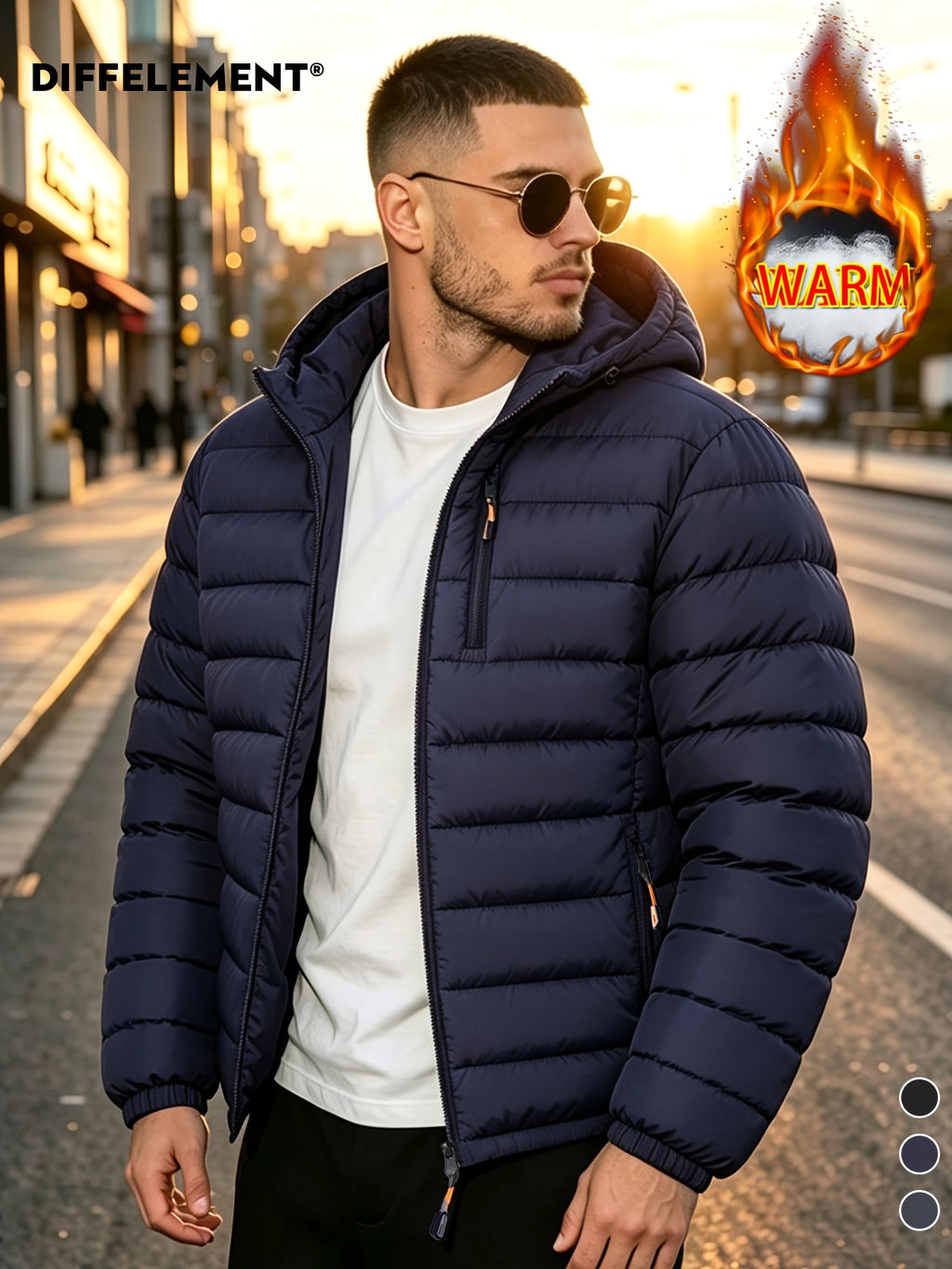 Veste pour homme, coupe-vent, à capuche, bleu marine