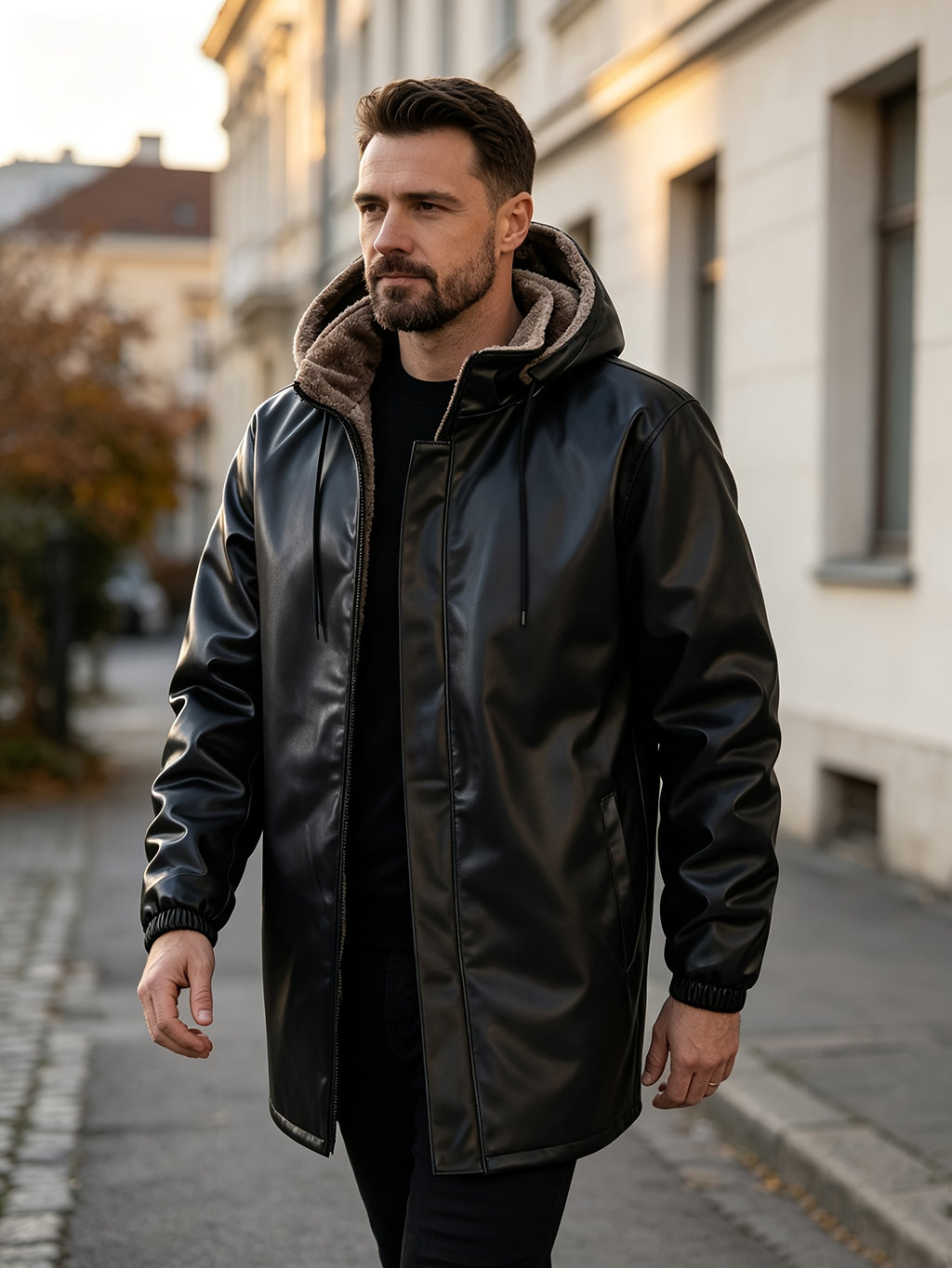 Veste long pour homme, polaire, à capuche