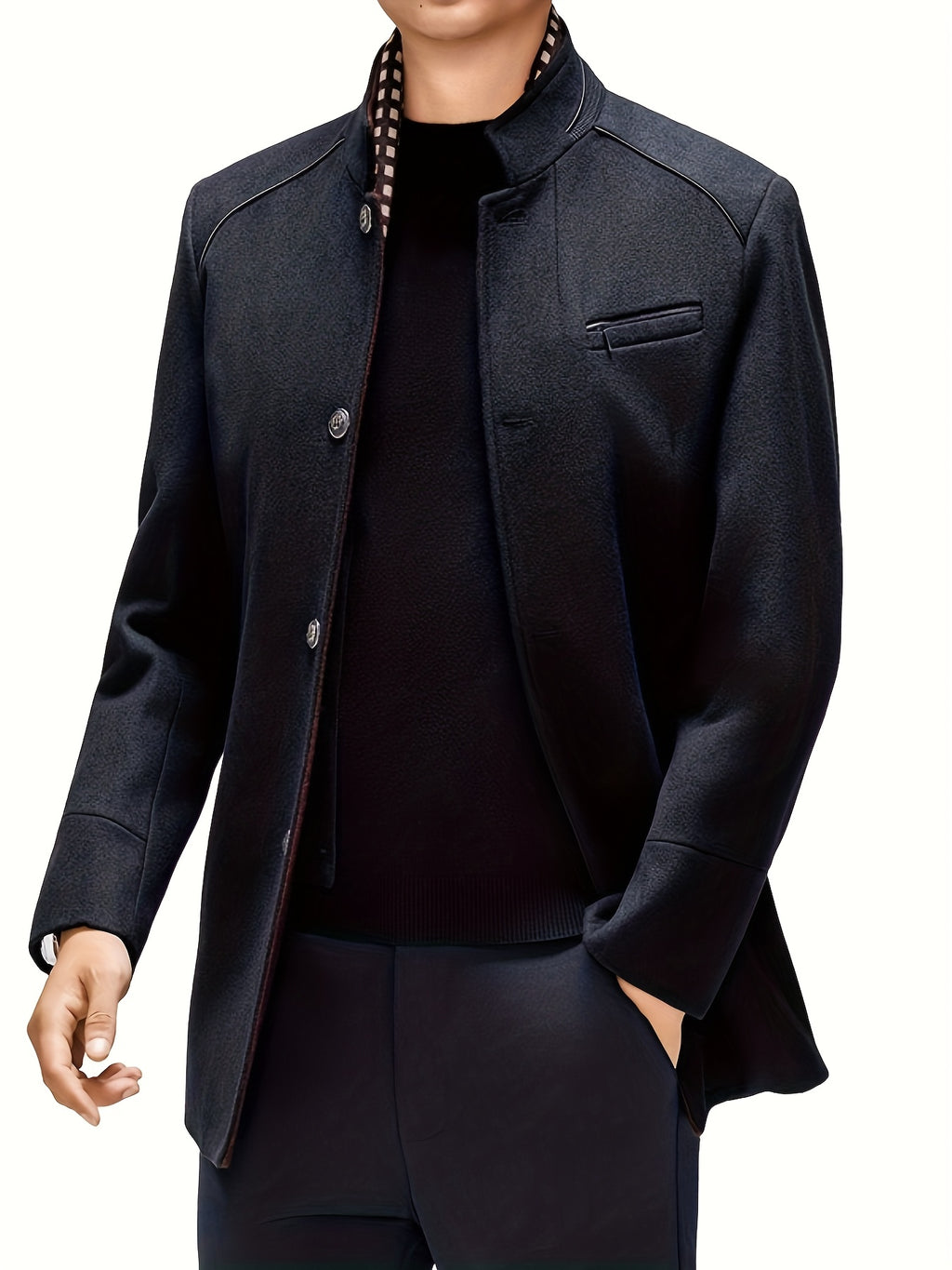 Manteau en tweed rembourré pour homme, 55 % laine, écharpe amovible