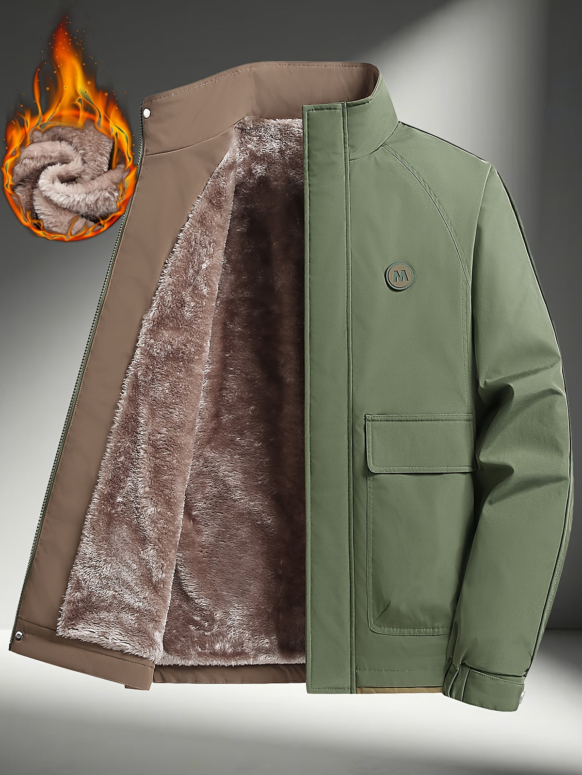 Veste pour homme, polaire, à col montant, vert fougère