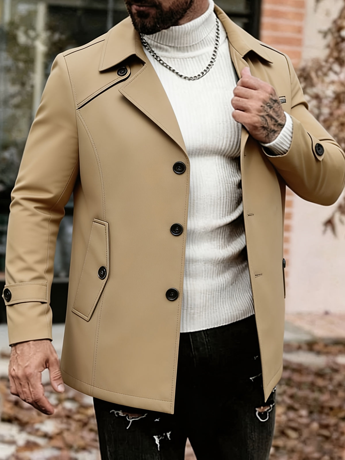 Trench pour homme, à revers, bleu foncé