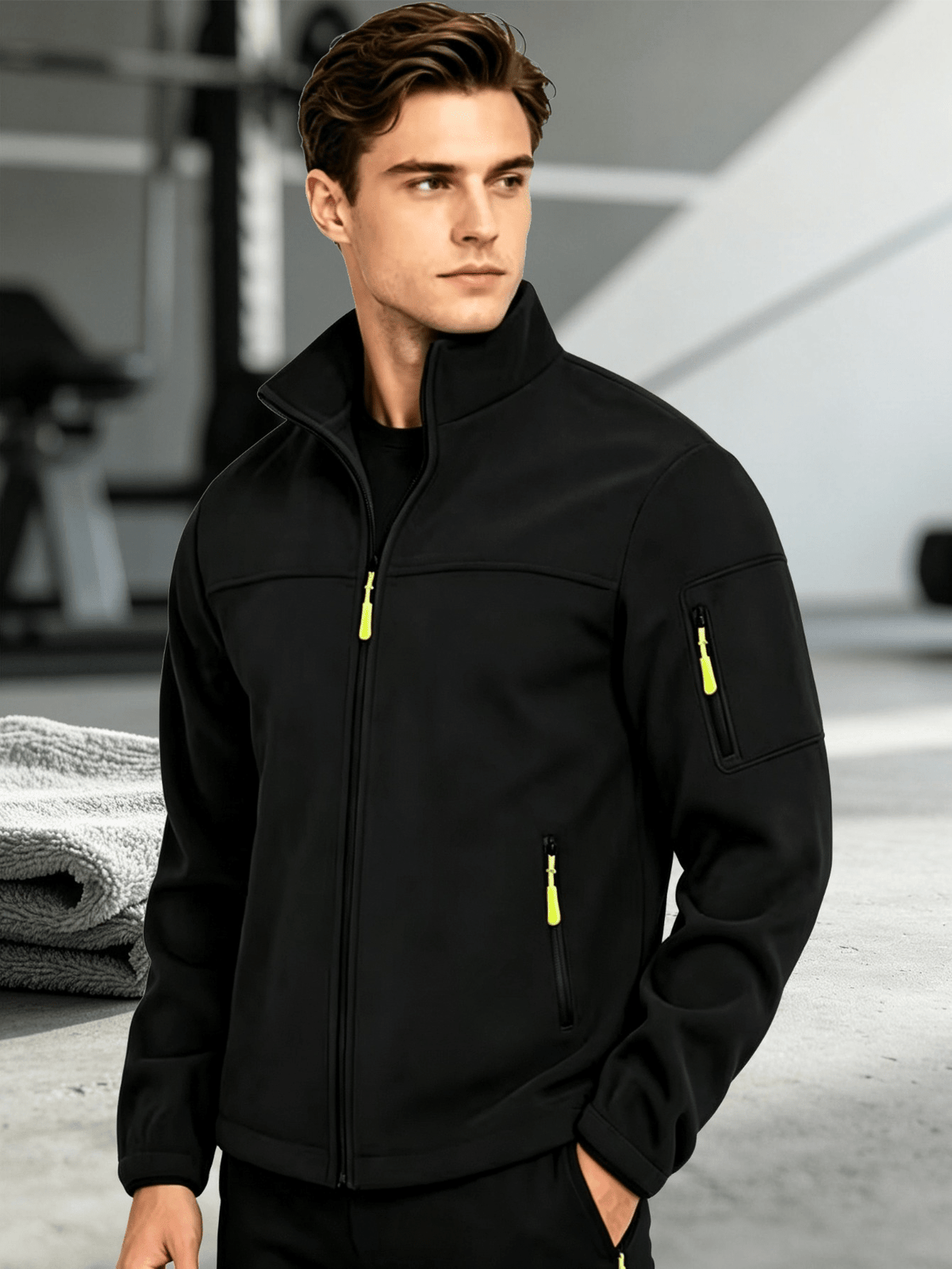Veste pour homme, coupe-vent, à col montant, vert militaire