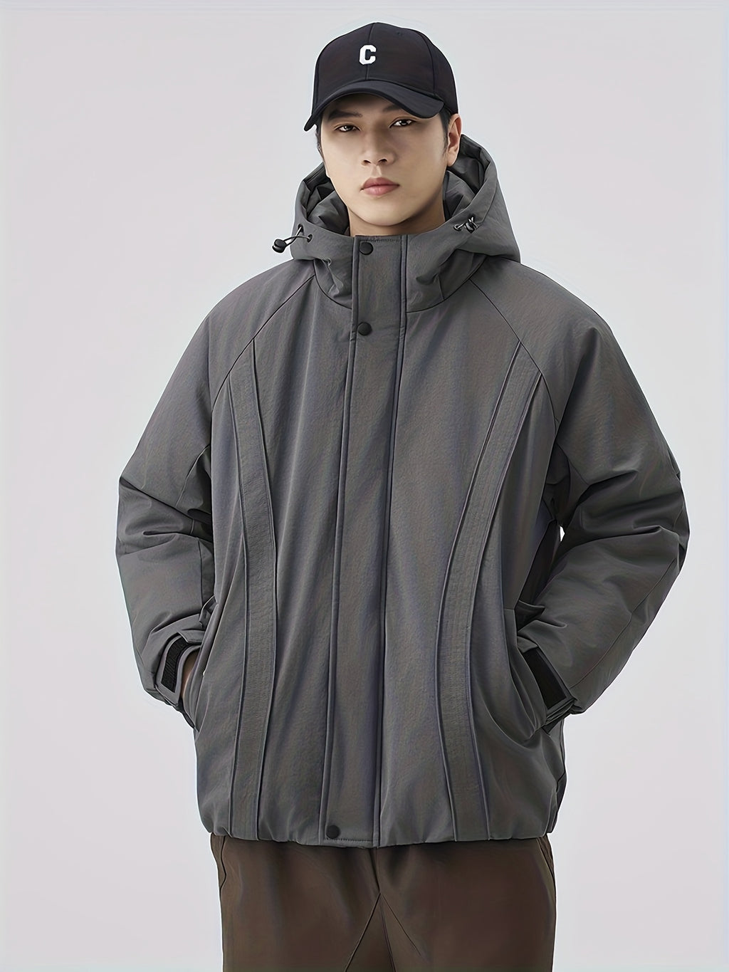 Manteau matelassé pour homme, à capuche, noir