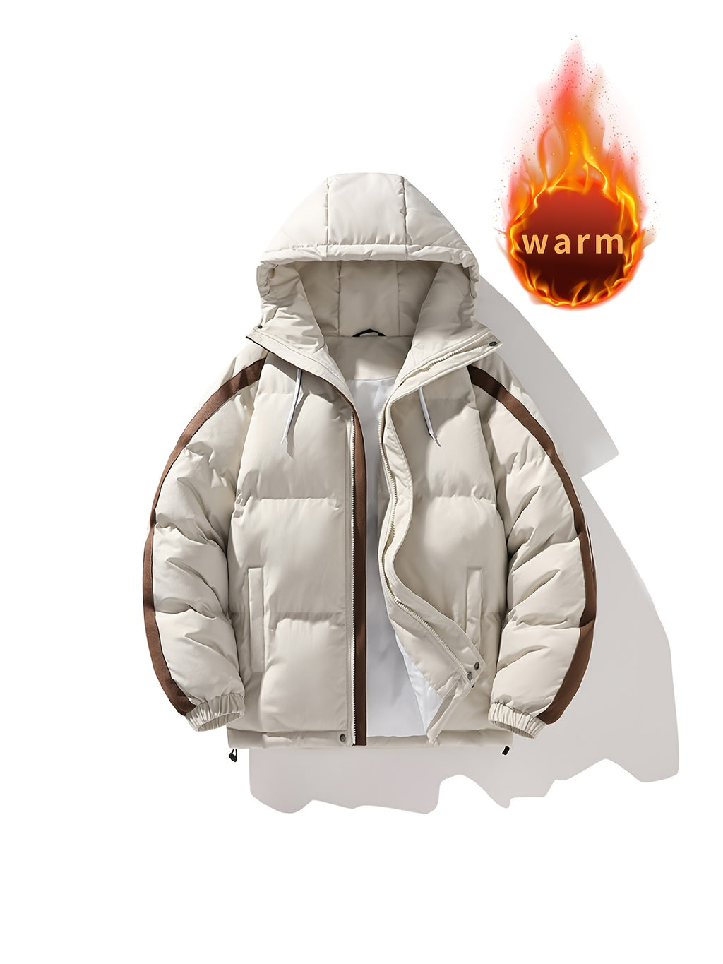 Manteau matelassé pour homme, à capuche, abricot beige