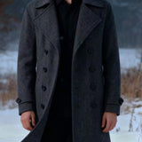Manteau long, à revers, gris foncé, coloris gris foncé