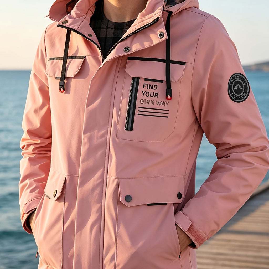 Veste, coupe-vent, à capuche, rouge brique, coloris rose