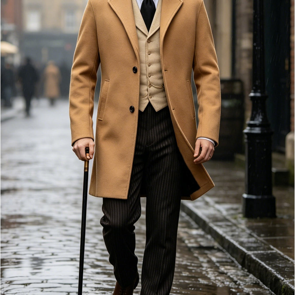Manteau, tweed, à revers, kaki, coloris kaki, détail