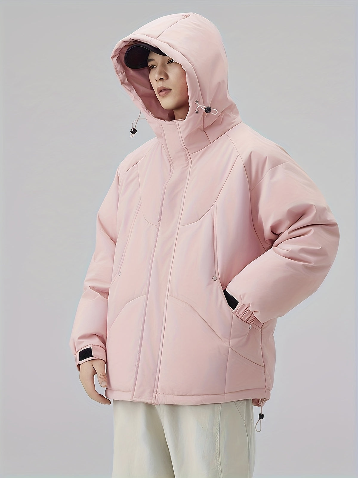 Manteau matelassé pour homme, patchwork, à capuche