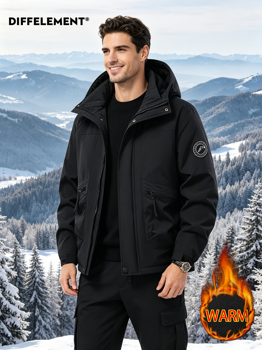 Manteau matelassé pour homme, coupe-vent, à capuche, noir