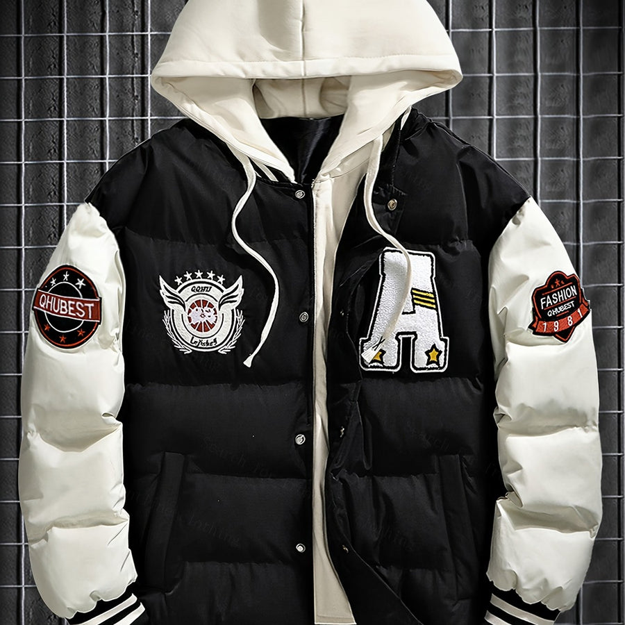 Veste courte à capuche hiver homme broderie complexe tendance marque épaissie costume pain chaud 5760L, coloris noir