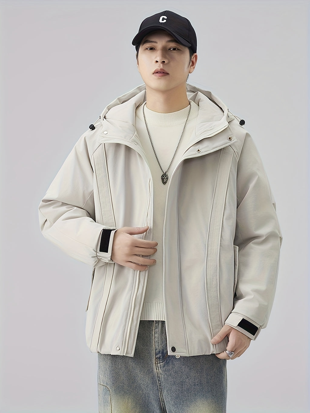 Manteau matelassé pour homme, à capuche, noir