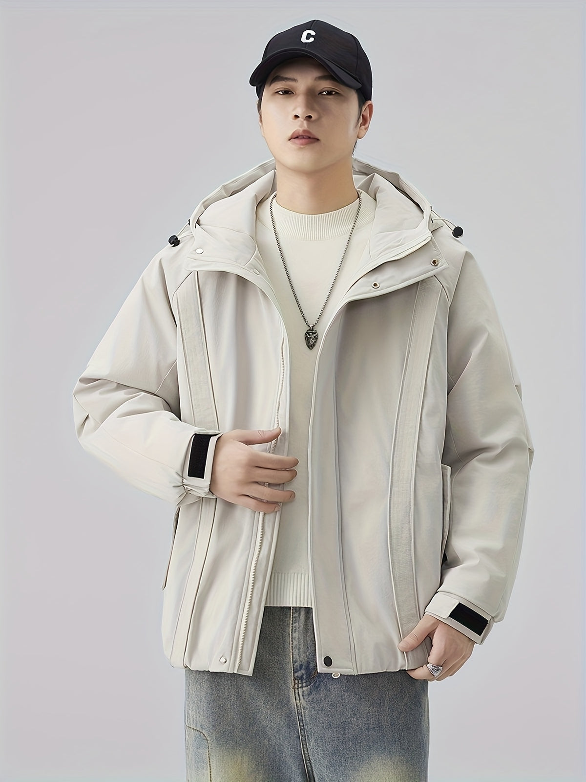 Manteau matelassé pour homme, à capuche, noir