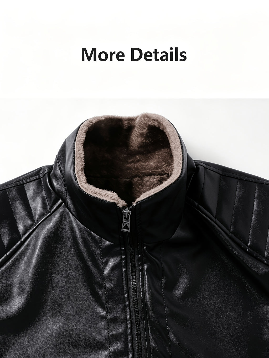 Veste en cuir PU, polaire, à revers, noir, photo 5