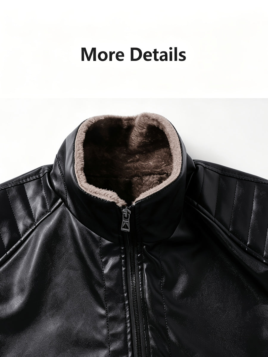 Veste en cuir PU, polaire, à revers, noir, photo 5