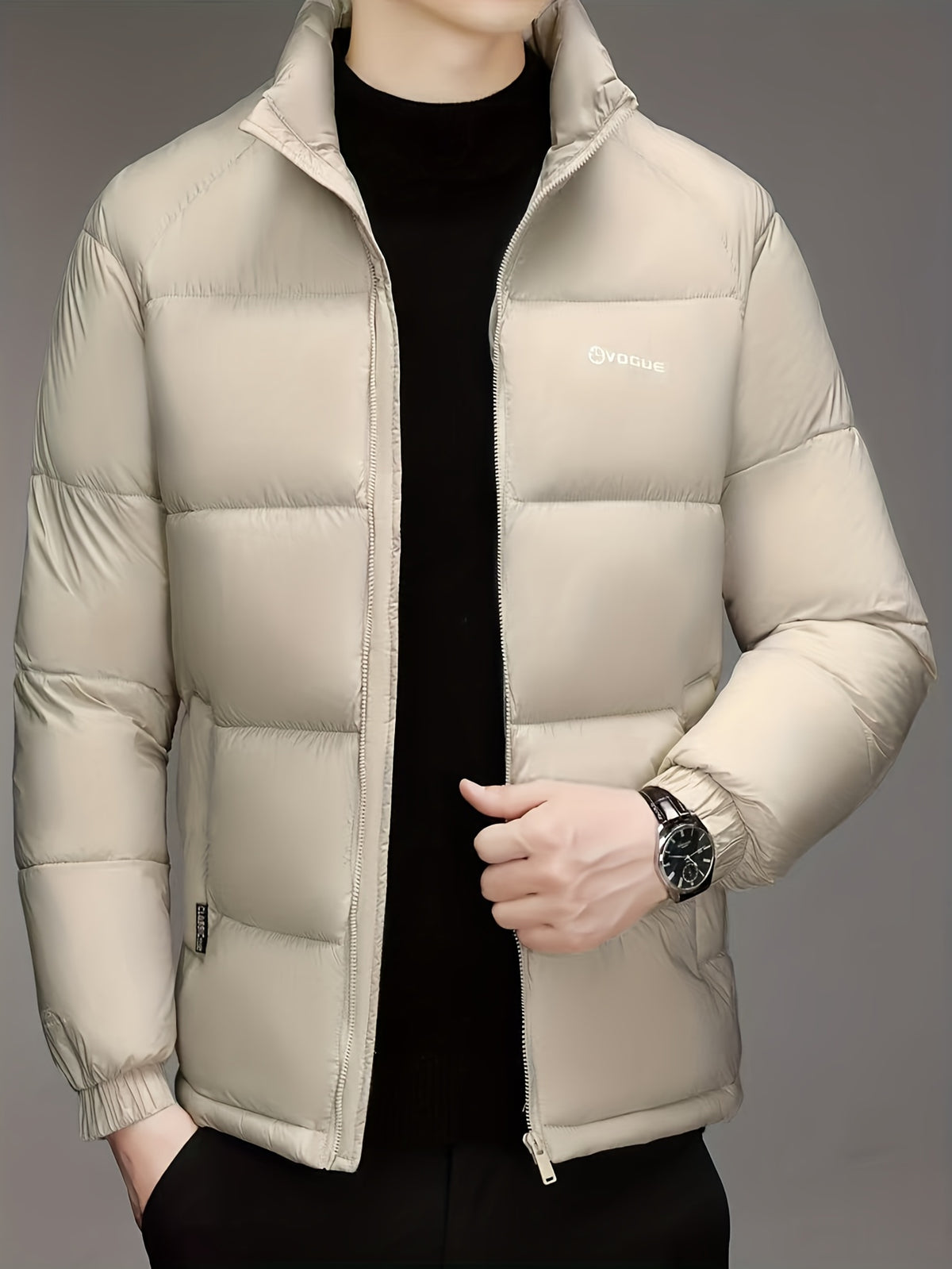 Manteau pour homme, à col montant, kaki