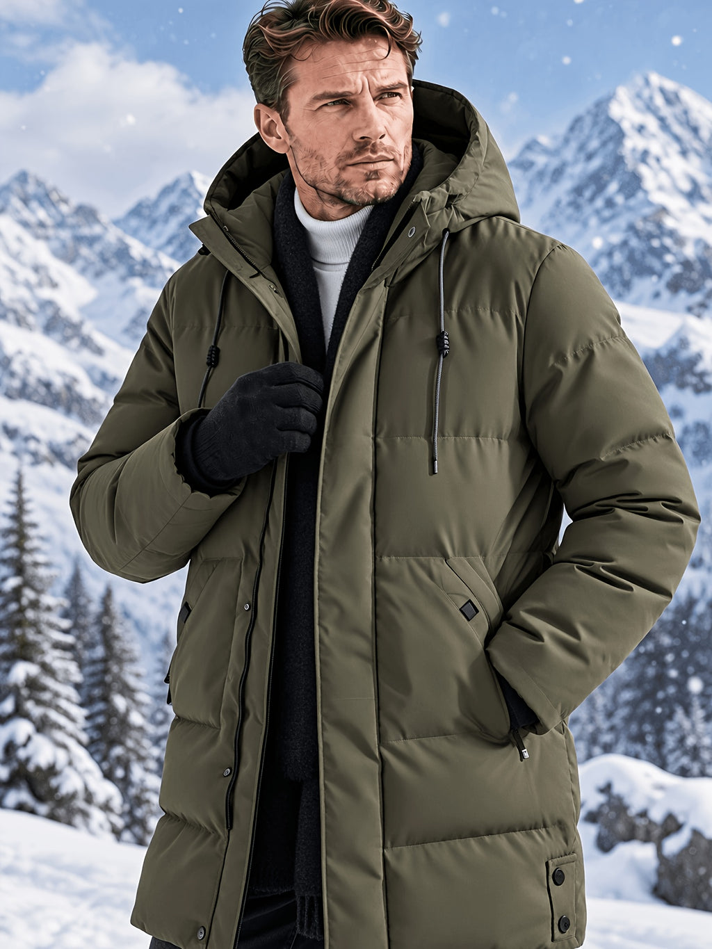 Manteau pour homme, à capuche, vert