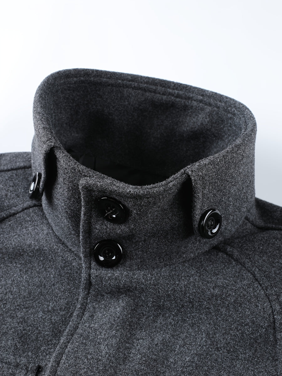 Veste long, à col montant, gris, détail du vêtement