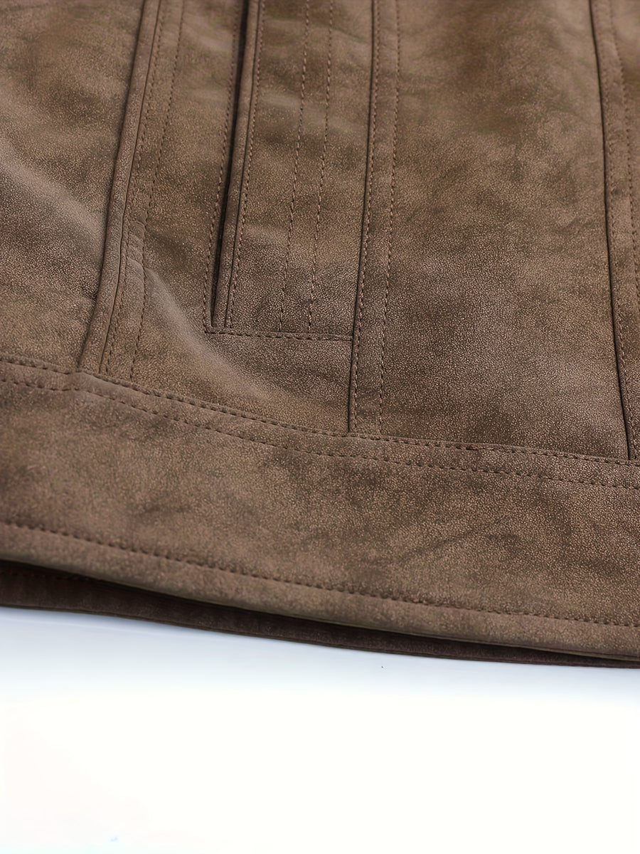 Veste en cuir PU, à col montant, noir, détail du vêtement
