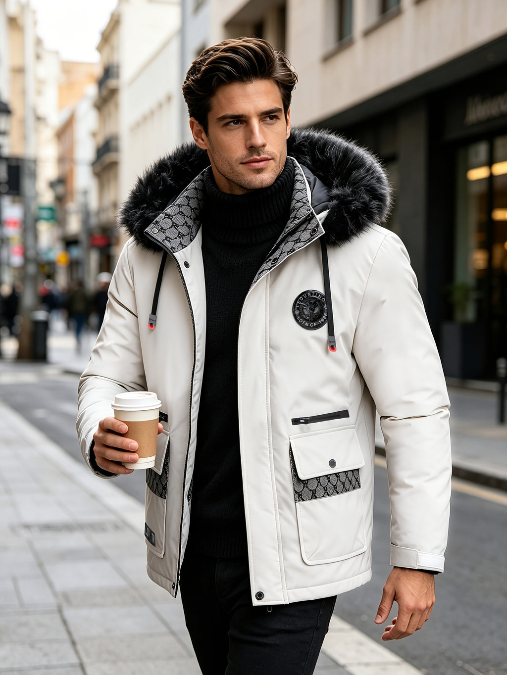 Manteau pour homme, à capuche, blanc