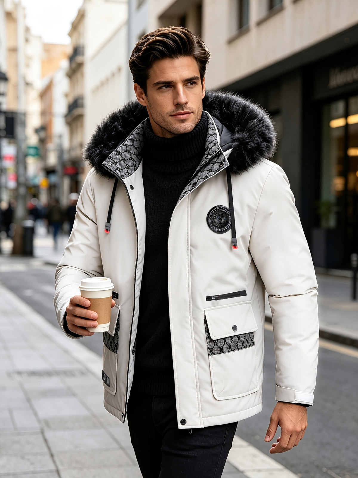 Manteau pour homme, à capuche, blanc