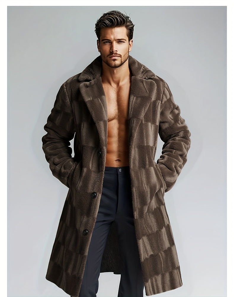 Veste pour homme, polaire, à revers, plaid café