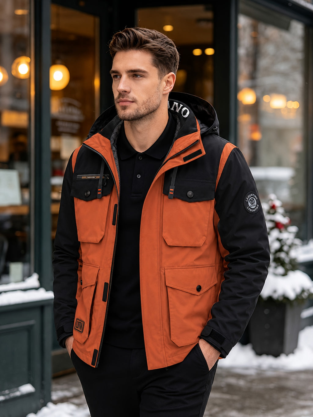 Veste pour homme, capuche amovible, gris foncé