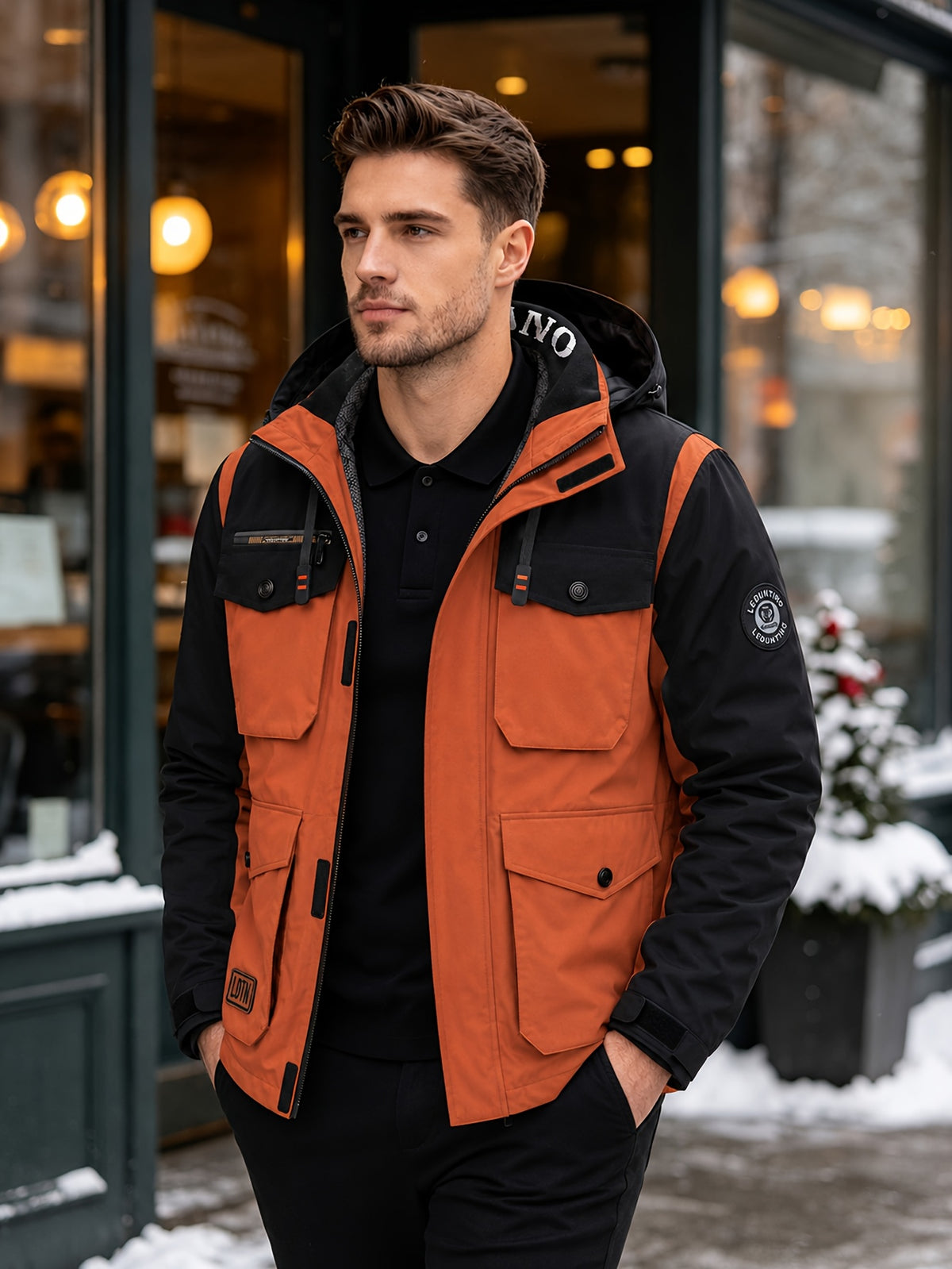 Veste pour homme, capuche amovible, gris foncé