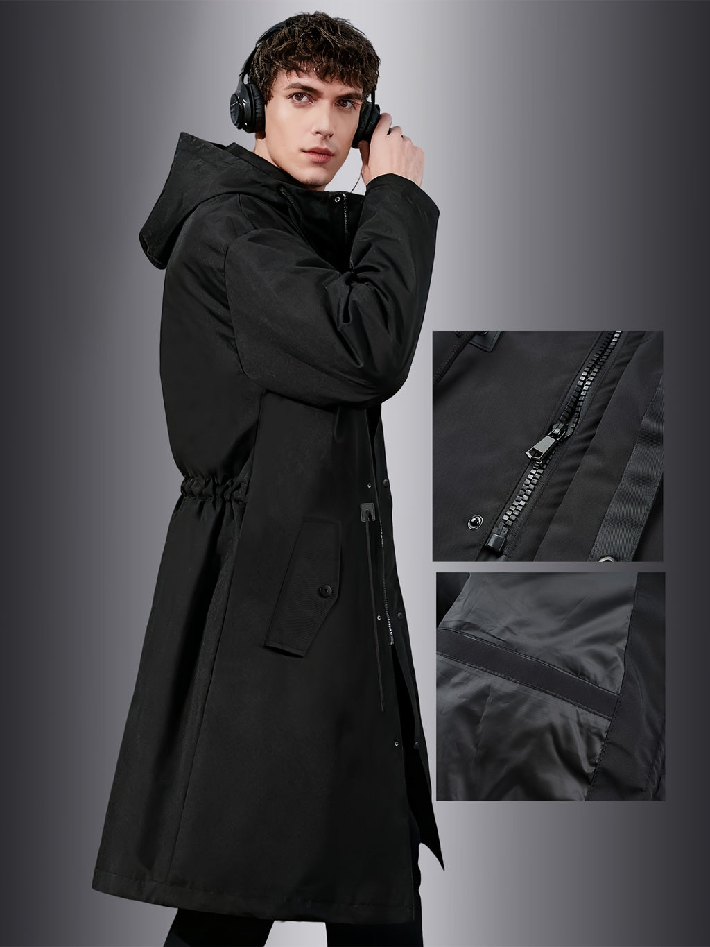 Trench pour homme, à capuche, col montant