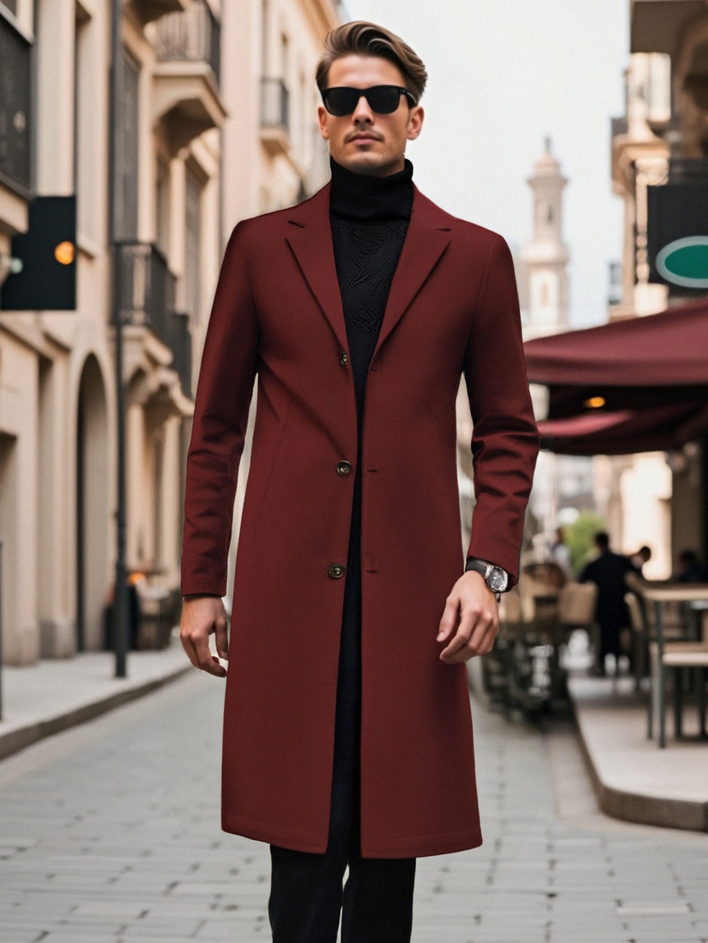 Trench long pour homme, à revers