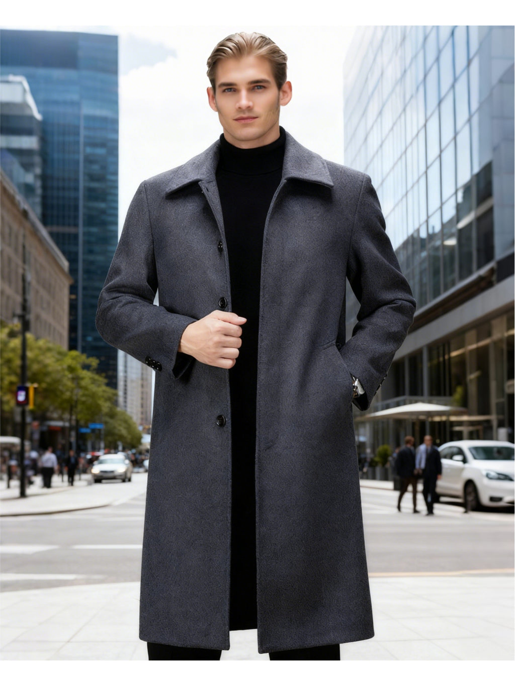 Manteau en laine pour homme, 65 % laine, coupe-vent