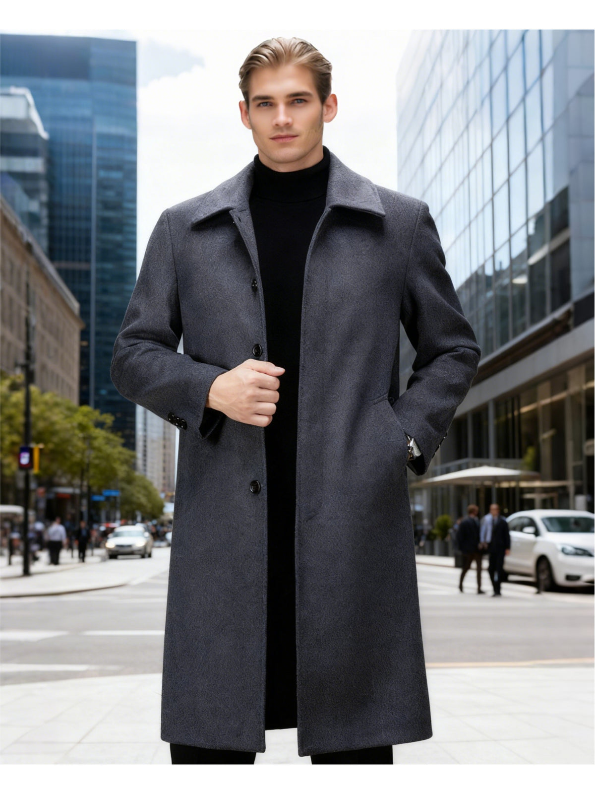 Manteau en laine pour homme, 65 % laine, coupe-vent