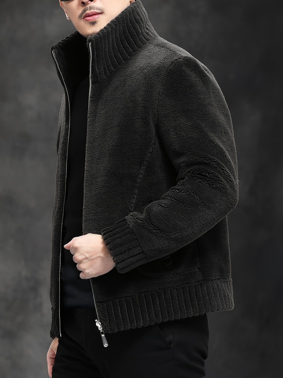 Veste en fausse fourrure pour homme, col montant, cinq coloris