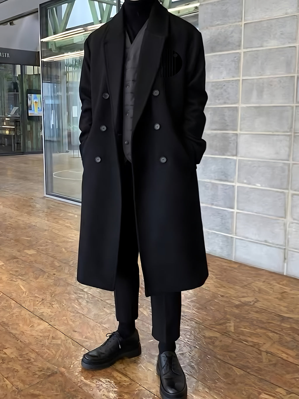 Manteau long pour homme, à rayures, à revers