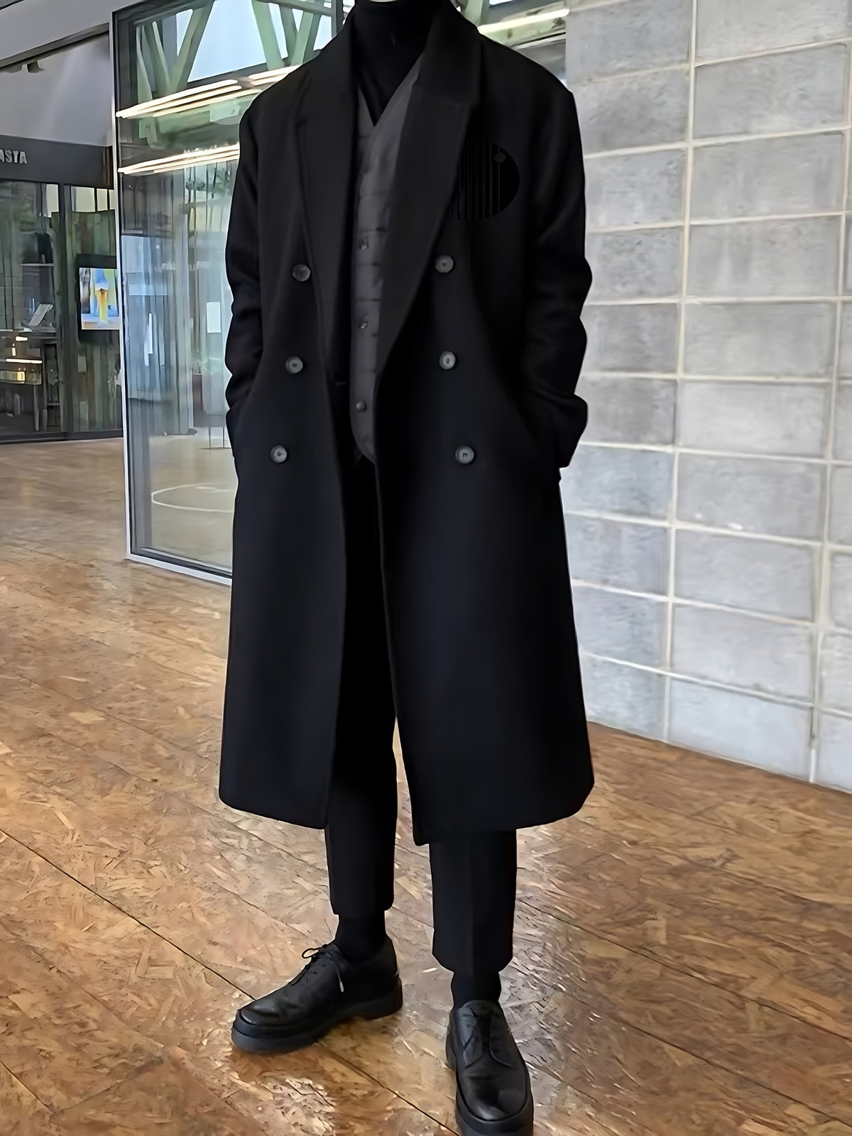 Manteau long pour homme, à rayures, à revers