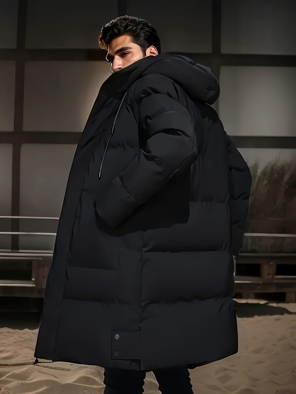 Manteau pour homme, à capuche, col montant