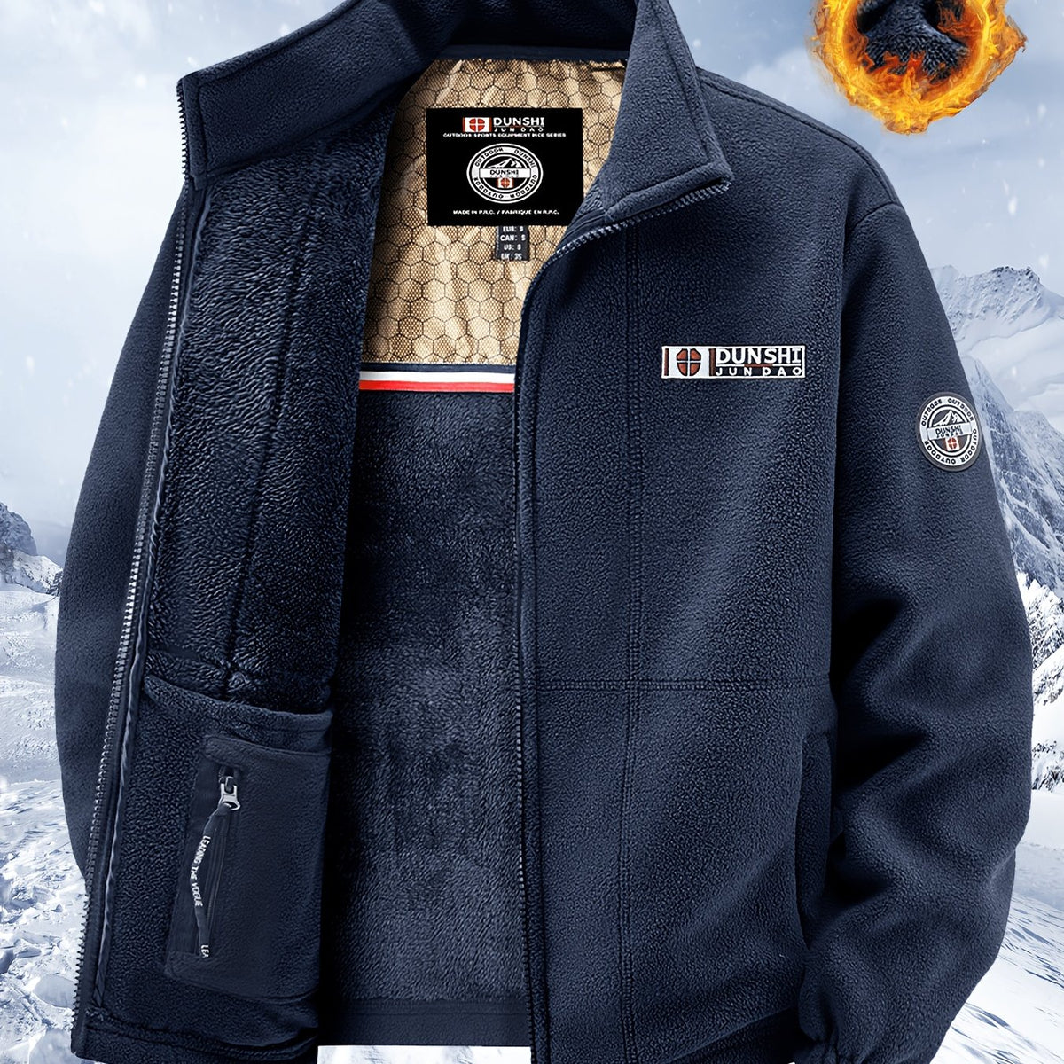 Veste, polaire, à col montant, rouge, coloris bleu marine, détail Image