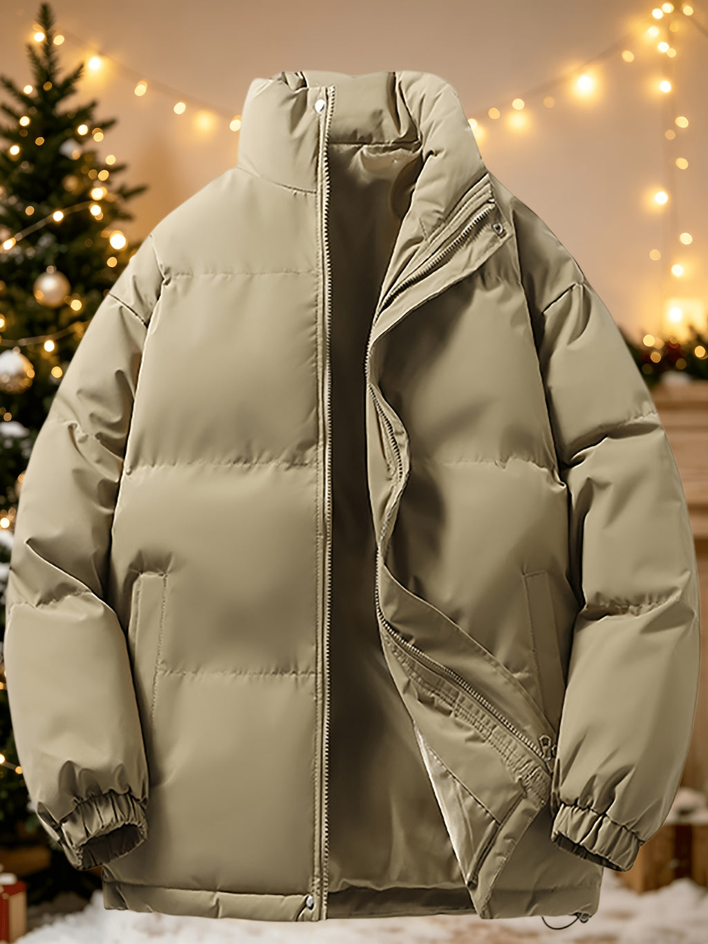 Manteau matelassé pour homme, à col montant, vert clair